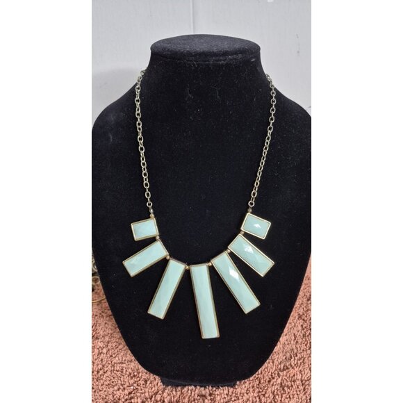 Bib Statement Necklace Retangler Blue Pendant 22" - Picture 1 of 7